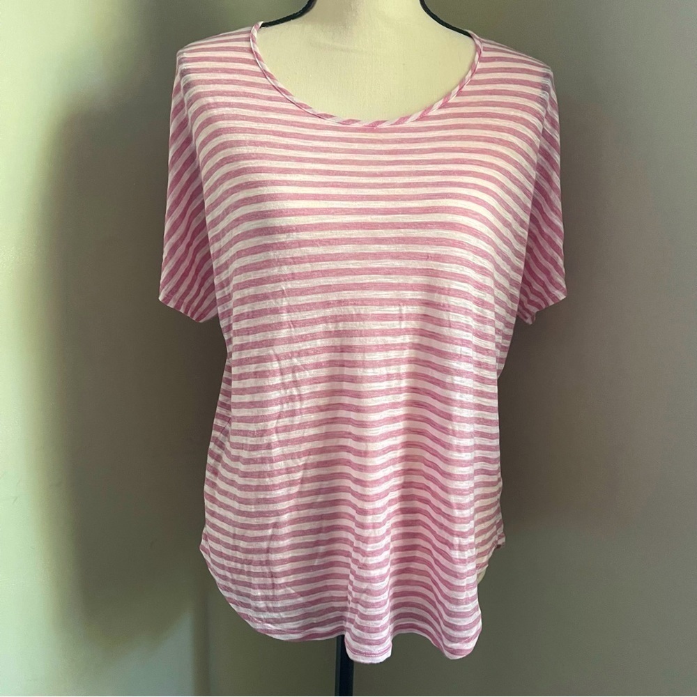 J Brand | White and Pink Stripped Tee | Large
